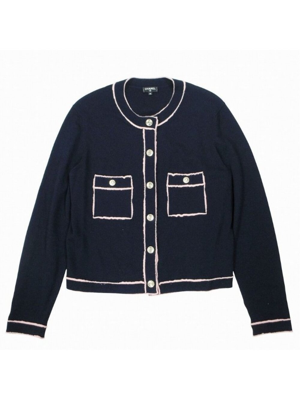 Chanel No5 Cashmere Cardigan Long Sleeve Bicolor Navy Pink 40
